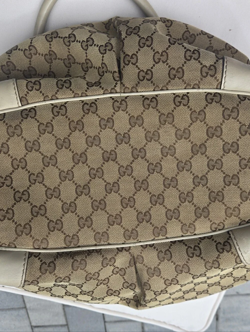 Gucci Tan GG Canvas Satchel with Light Tan Leather Trim